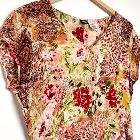 Vintage Patchwork Dress Small Oversized Floral Animal Print Leopard Grunge Indie - Picture 4 of 10